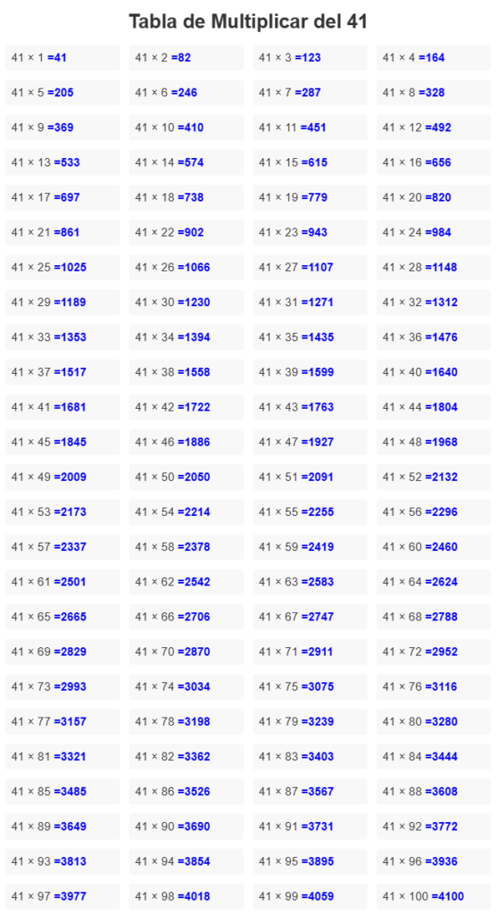 tabla del 41