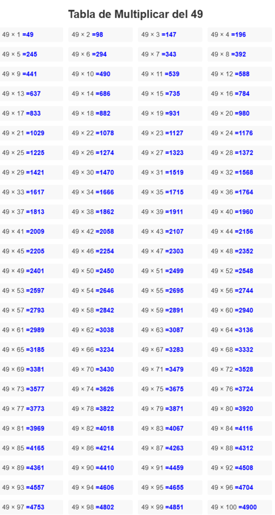 tabla del 49