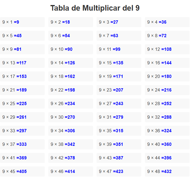 tabla del 9